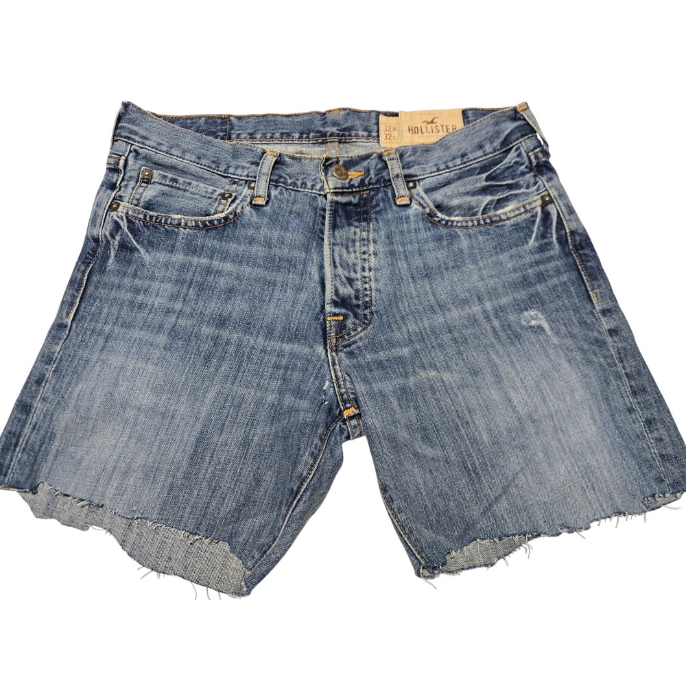 Hollister Blue Cutoff Denim Shorts 34" Distressed